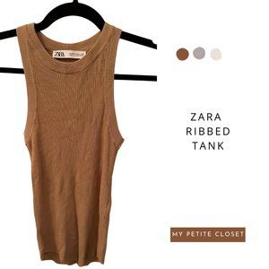 🚨SOLD🚨 Womens XS Zara Stretch Ribbed Highneck RacerbackTank Tan Camel